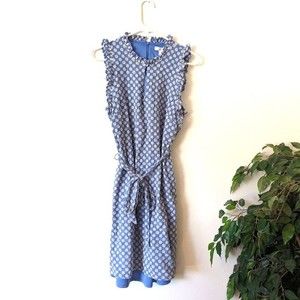 Blue & White Daisy Midi Tea Dress